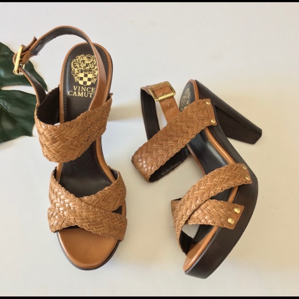 Vince Camuto Claire Leather Wood Heels Sandals